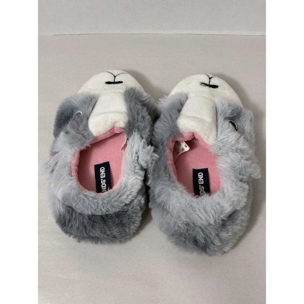 Lands End Bunny Slippers Youth Sz‎ 10M Gray Slip On Fun